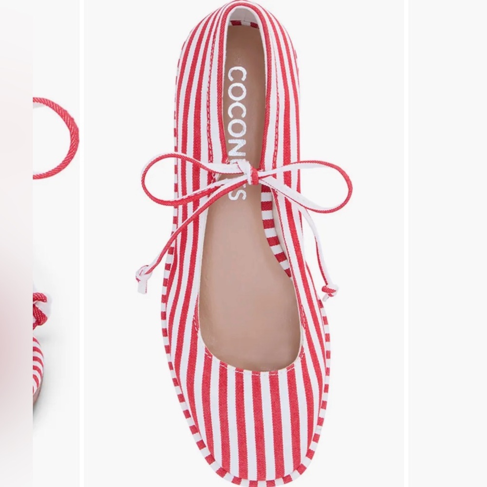Red & White Striped Women's Ballet Flats - Picture 6 of 6